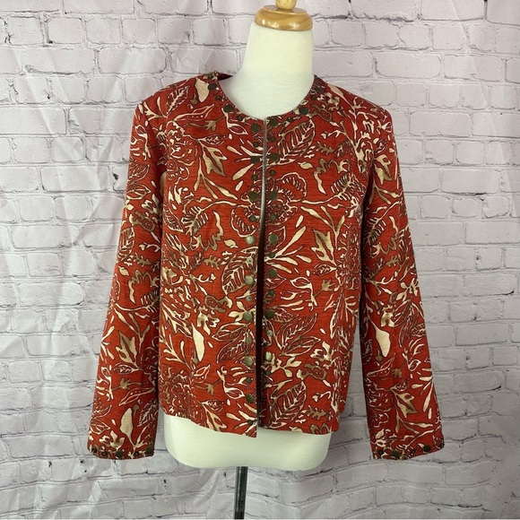 vintage trenz by theresa renz botanical print boxy Jacket sz L silk blend - Picture 1 of 9